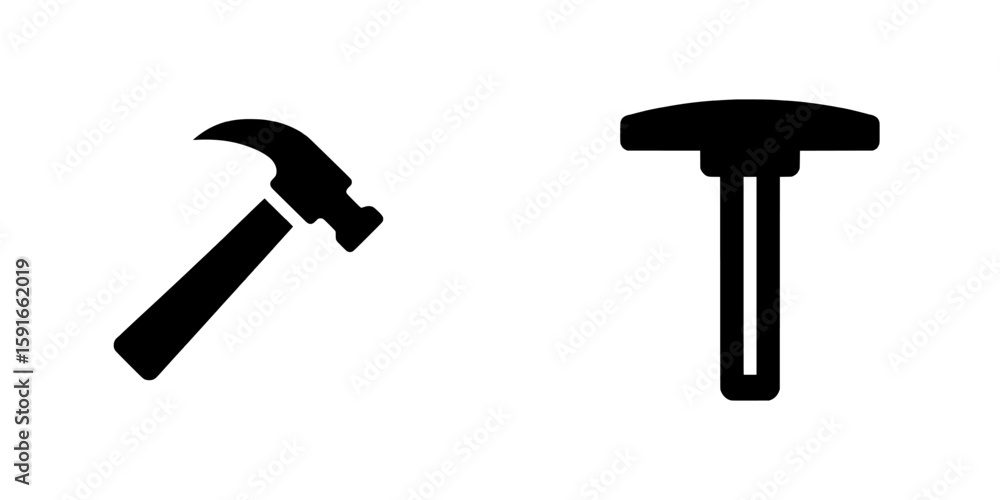 Poster a minimalist black hammer icon is isolated on a white background, featuring a simple silhouette, ide