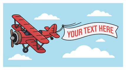 Red biplane flying with banner in sky airplane