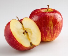 Apple and Slice Isolated on White No Shadow - Fresh Fruit Cross Section Realistic Render Seed Detail - Packaging Design Advertising