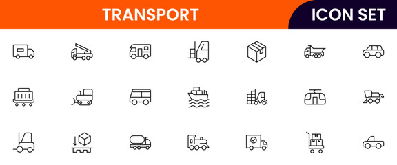 Logistics vector web line icon collection, sleek illustrations of trucks, packages, warehouses, delivery for efficient, streamlined supply chain designs.