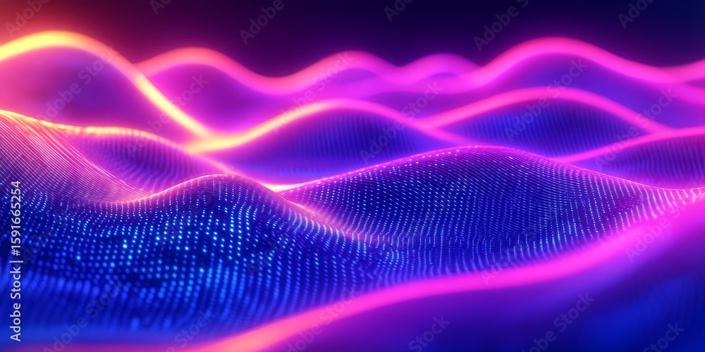 Poster abstract techscape neon illuminated digital waves with complex intricacies for modern backdrop use