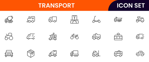 Logistics vector web line icon collection, sleek illustrations of trucks, packages, warehouses, delivery for efficient, streamlined supply chain designs.