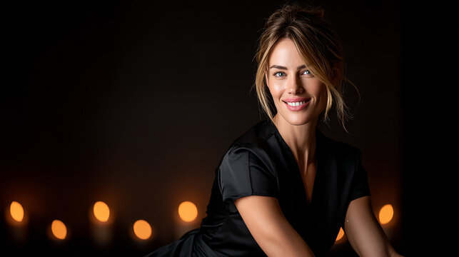 Smiling Massage Therapist in a Moody Spa with Candlelight