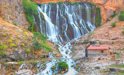 Kapuzbasi (Kapuzbaşı) mountain waterfall landscape - Kayseri, Turkey