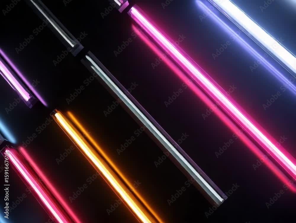 Poster colorful neon light tube glowing with vibrant abstract patterns and glowing reflections creating dyn