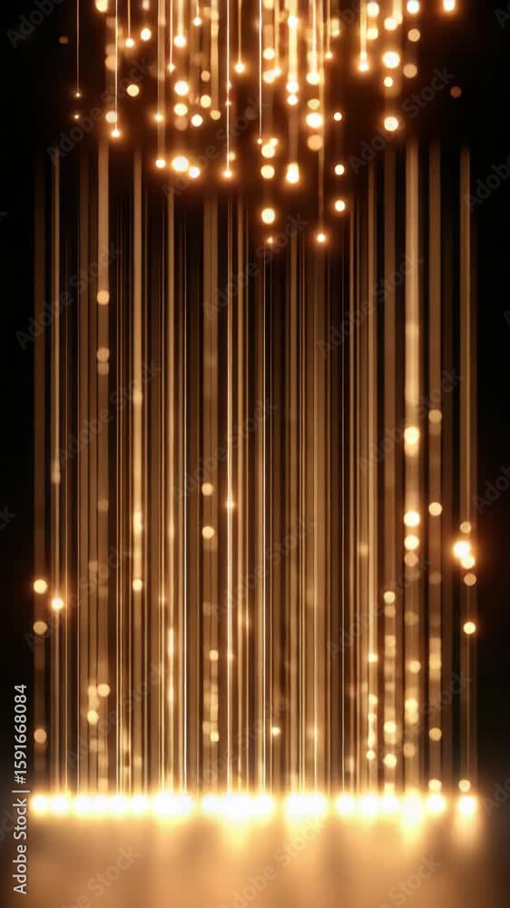 Poster golden light streaks and glowing bokeh create warm festive atmosphere with vertical sparkle glow and