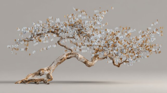 A conceptual tree design with binary code flowing through its branches - Powered by Adobe