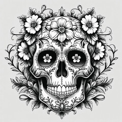 vector illustration of a skull with flowers around it