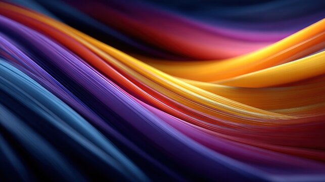 Wavy, abstract multicolored bands flow smoothly with gradient changes in light