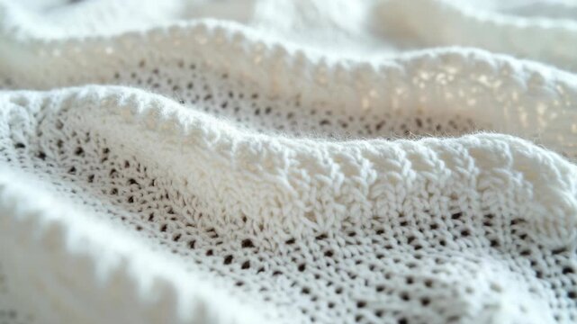 A close-up view of a lace blanket with a delicate diamond pattern, showcasing the intricate textures and craftsmanship.