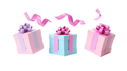 Des cadeaux de couleurs avec des confetti sur fond transparent