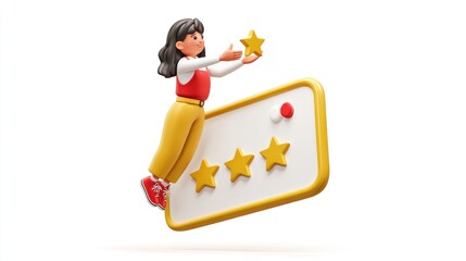 Cartoon girl gives a five star review