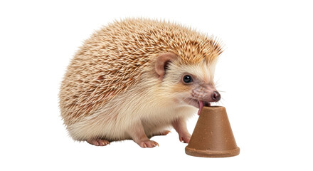 Isolated Hedgehog Eating Chocolate Cone