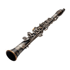 Naklejka premium Isolated Artistic Image of a Vintage Clarinet with Detailed Engravings and Polished Finish
