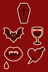 Vampire-themed icons with bat, wine glass, and gothic style.