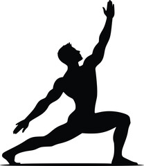 Fototapeta premium Man performing a warrior yoga pose with raised arm