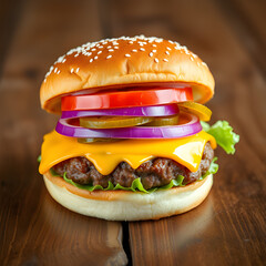 Classic Cheeseburger With Melting Cheese And Golden Sesame Bun