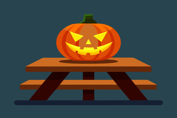 Halloween Picnic Table with Glowing Pumpkin