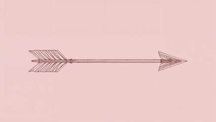 Fototapeta premium Featuring wooden arrow on pastel pink backdrop, highlighting fletching and metal arrowhead