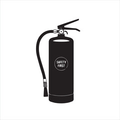 Obraz premium Black silhouette of a fire extinguisher with safety first label