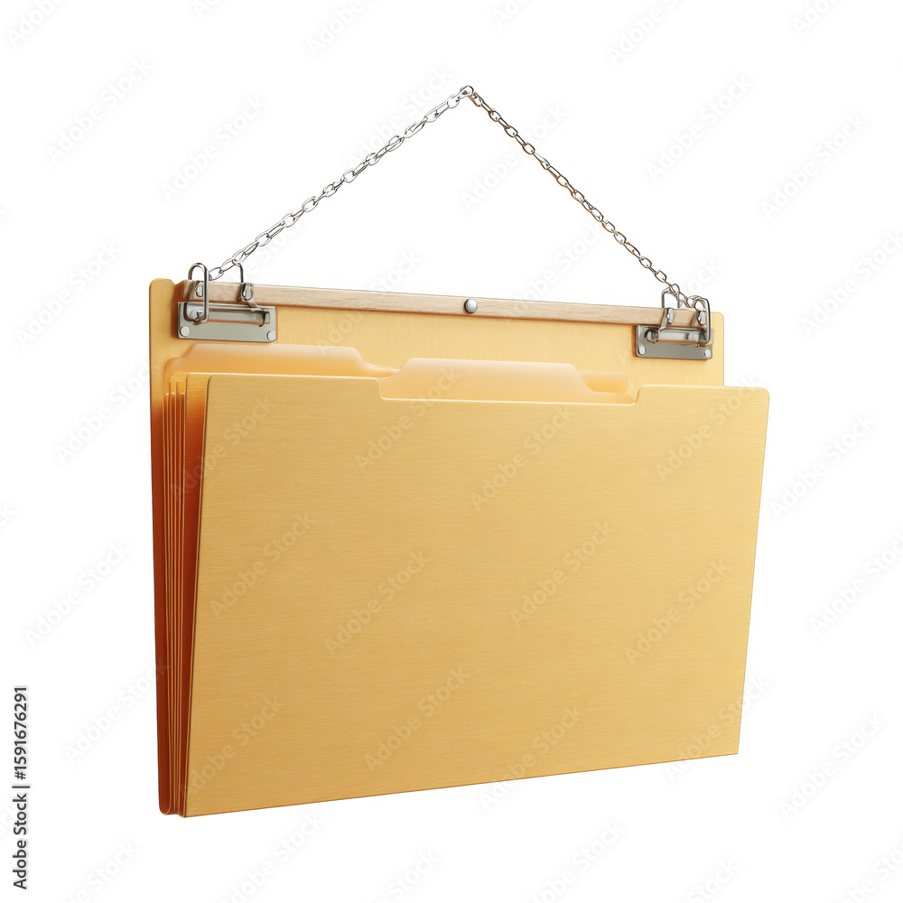 Poster isolated hanging folder with clips on chain for organized document storage in professional environme