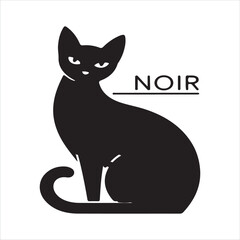 Stylized black cat silhouette with the word noir written above