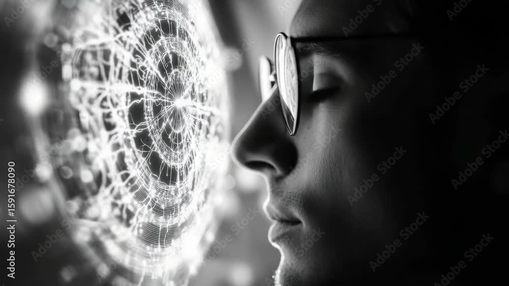 Aufkleber a man in a lab coat is looking into a microscope, analyzing the dna sample. this image portrays scie