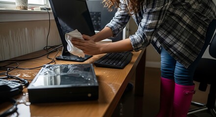 Cleanup After Water Damage Cleaning Computer and Desk