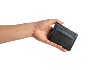Card holder wallet in hand on transparent background