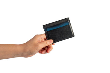 Card holder wallet in hand on transparent background