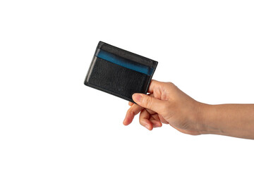 Card holder wallet in hand on transparent background
