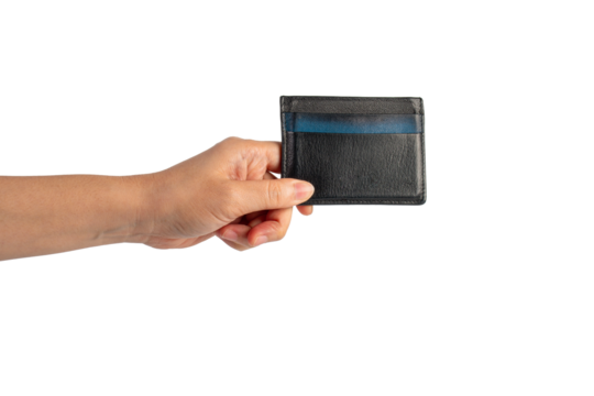 Card holder wallet in hand on transparent background