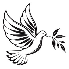 Fototapeta premium A dove with an olive branch in its beak, symbolizing peace