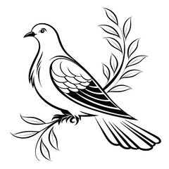 Fototapeta premium A dove with an olive branch perched on a branch, symbolizing peace