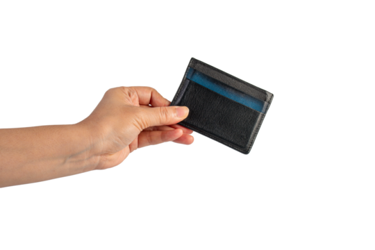 Card holder wallet in hand on transparent background