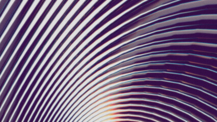 Abstract curved lines with grainy chromatic distortion. Digital wave pattern in purple and white, evoking motion and retro-futuristic style.