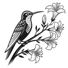 Obraz premium Hummingbird perched on a flowering branch