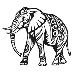 Fototapeta premium An ornate african elephant with tribal patterns walks