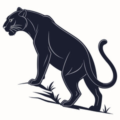 Obraz premium A black panther perched on a grassy incline, alert