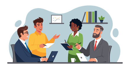 Diverse business team meeting, collaborating on project. Ideal for websites, presentations, and marketing materials.