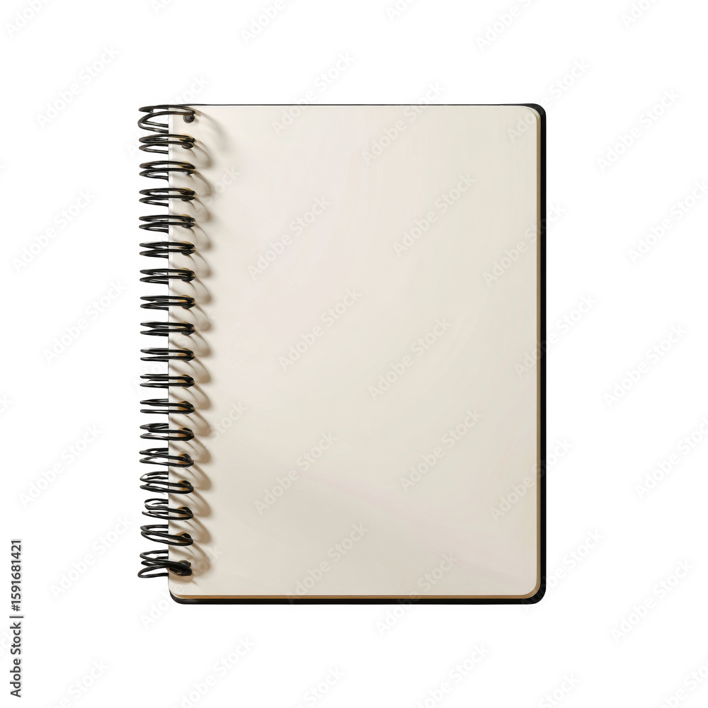 Poster isolated spiral notepad with blank pages for notes and sketches on a clean background