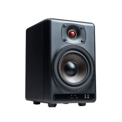 Obraz premium Isolated Black Studio Monitor Speaker on White Background Perfect for Audio Equipment and Music Production Settings