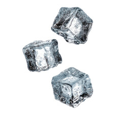 Three Ice Cubes Floating On Transparent Background