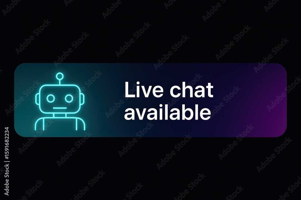 Poster a sleek digital icon of a robot signals the availability of a live chat service, designed to improve