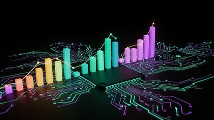 Colorful bar graphs on circuit board - Powered by Adobe