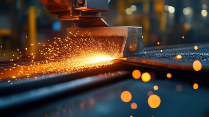 Industrial Sparks from Metal Cutting Process in Workshop Setting
