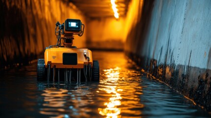Underwater Robot in Abandoned Tunnel with Reflections and Lights
