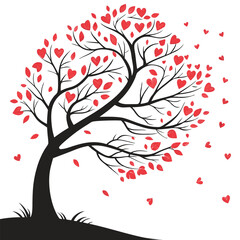 Elegant tree with heart-shaped red leaves and falling hearts, set against a minimalist background. Perfect for love, Valentine&rsquo;s Day, or romantic designs.