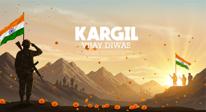 Indian Army Saluting Indian Flag Concept for Kargil Vijay Diwas