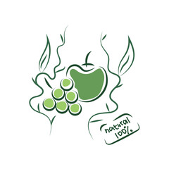 Vector doodle apple and grape icon. Vector doodle apple and grape logo. Only healthy food. This illustration can also be used as a sticker for products.